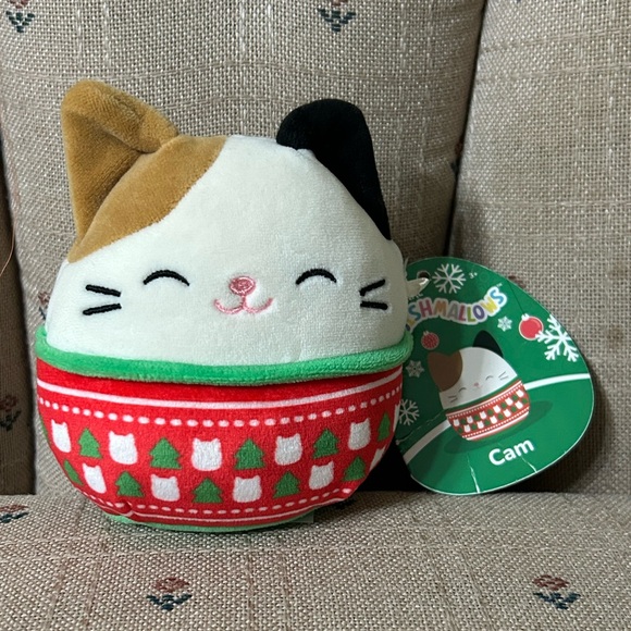 Squishmallows Festive Cat Cam Plush - Brown, Black, Red, Green - Picture 1 of 4